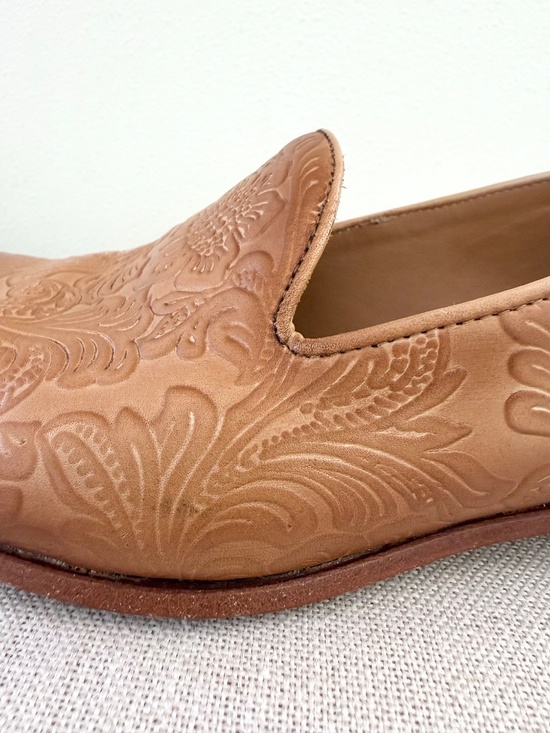 TAFT Mens Embossed Floral Leather Loafers Cognac Tan Handmade Spain EU 40.5 main image 8